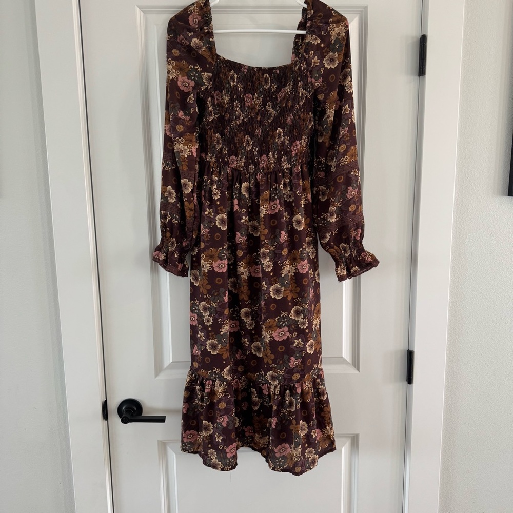 Black Tape Floral Smocked Lace Dress